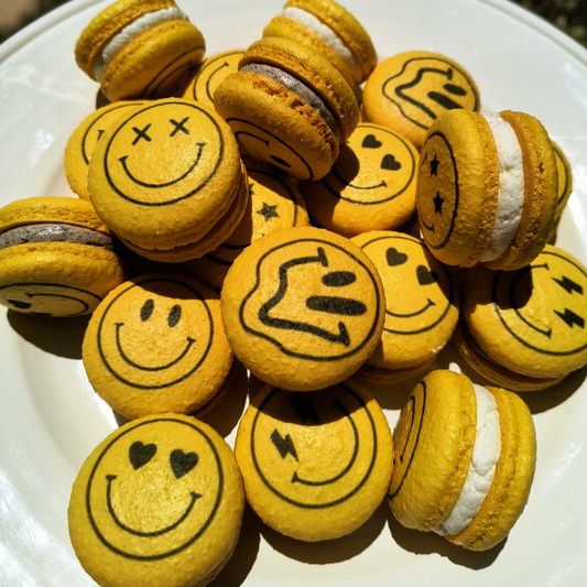 Smiley face printed macarons